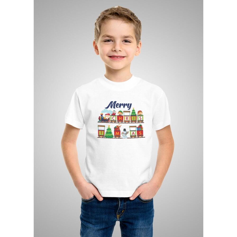 Merry Christmas In Train Kids Tshirt